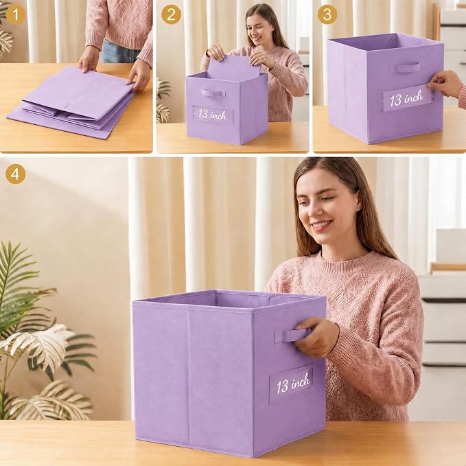 Storage Bins,13" Cube Storage Bin with Labels,10pcs,Purple | Fabric Storage Cubes for Shelves,13 Inch storage cube bins with 10 Labels Window Cards & a Pen. - Image 5