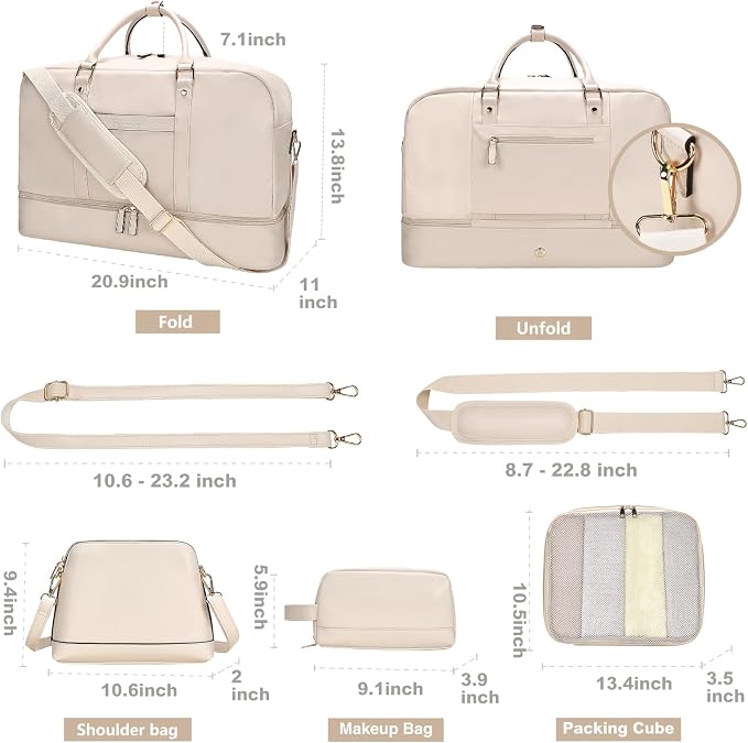Large 4-in-1 Leather Duffle Bag for Travel Weekender Overnight Hospital Gym Bag for Men & Women, Carry On Airline Approved Personal Item Duffel Garment Bag Luggage with Shoe Compartment & Toiletry Bag - Image 3