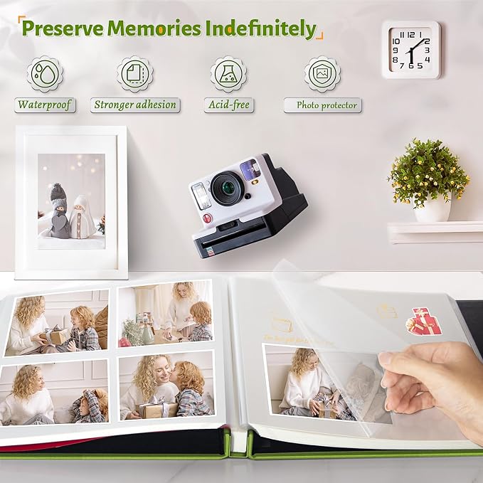 Artfeel Photo Album Self Adhesive Scrapbook,60 Pages Large Photo Book for 4x6,5x7,8x10 Pictures,DIY Album for Baby Wedding Family Travel Birthday,with Metallic Pen and Scraper - Image 2