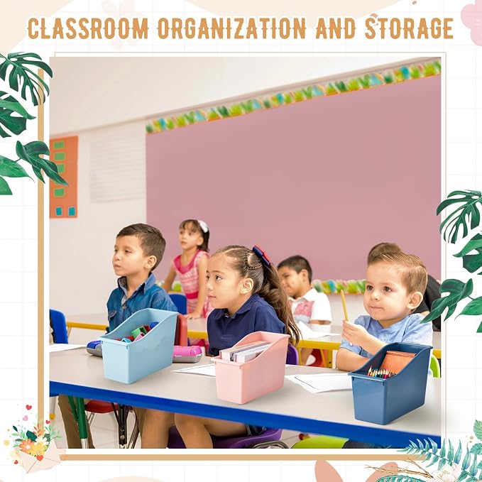 Geetery 24 Pcs Book Bin for Classroom with Labels Stackable Plastic Organizing Bins 11.5 x 5.4 x 7.5 in Book Holders Storage Bins Box Baskets for Classroom Library Home (Boho Color) - Image 6