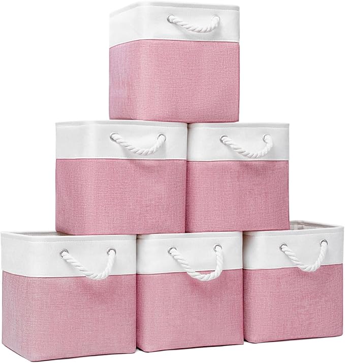 Cube Storage Bins 13 x 13, 6 Fabric Foldable Organizer | Storage Cubes Heavy Duty, Used for Clothes Toys Books, Collapsible, Comfortable Cotton Handle - Image 9