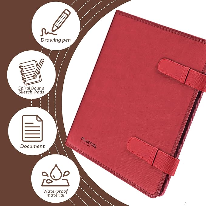 Red Leather Sketchbook Cover 9x12, Travel Drawing Portfolio | Portable sketch kit organizer, pencil holder, Fits 9x12 Sketch Book, Spiral Pad, Compact artist storage case - Image 6