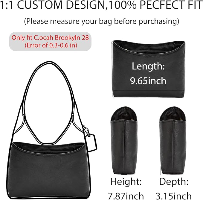 Tyvek Purse Organizer Insert for Coach Brooklyn 28 Shoulder Bag | Waterproof Bag Insert, 5 Pocket Storage, Elastic Bottle Holder, Zipper Pocket, Tote Bag Dividers, Everyday Use, White Maple - Image 2