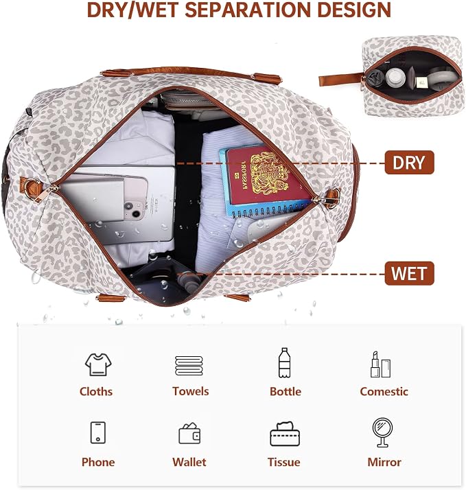 Duffle Bag for Travel, Weekender Bag with Shoe Compartment, Carry On Overnight Bag for Women with Toiletry Bag, Gym Bag with Wet Pocket, Hospital Bags for Labor and Delivery Beige - Image 5