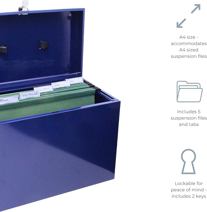 Cathedral Products A4 Steel File Box with Starter Pack of 5 Suspension Files - Blue - Image 4