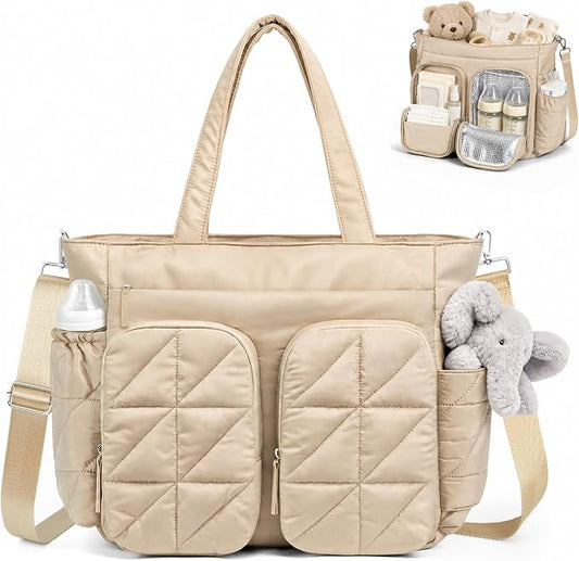 TOPEAST Diaper Bag Tote, Quilted Puffer Baby Bag with Insulated Pockets, Lightweight Hospital Bag for Mom & Dad, Travel, Work by TOPEAST