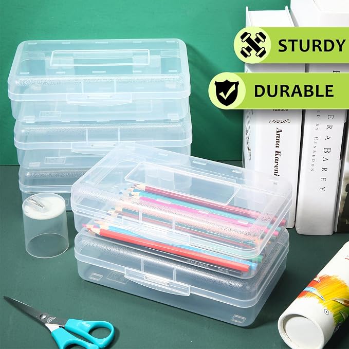 Outus 5 Pcs Plastic Pencil Box Large Crayon Maker Box with Snap Lid Plastic Pencil Case Office Supplies Organizer for Craft Painting Brush (Clear) - Image 5