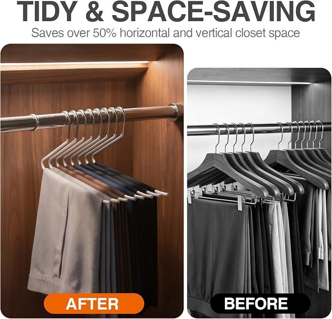 Korpai 20-Pack Open Ended Pants Hangers,Non Slip Space Saving Jean Hanger | No Creases Rubber Coating Heavy Duty Metal Pants Hangers,Trouser Hangers for Jeans,Slack,Skirt,Scarf,Blanket,Ties ect,Grey - Image 5