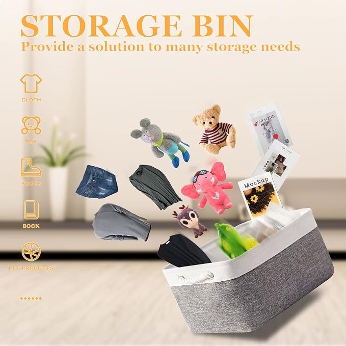Storage Basket for Organizing - 15.7x11.8x8.2 inch Large 3 Pack Collapsible Storage Bins for Shelves, Fabric Storage Cubes for Gift Closet Linen Organization (White & Grey) - Image 2