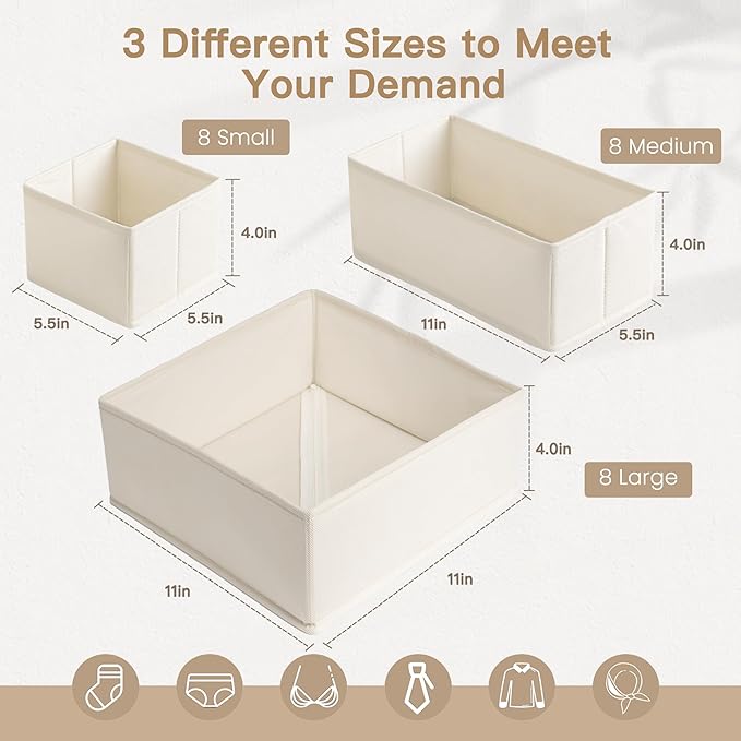 Drawer Organizer Clothes, 24 Pack Dresser Organizer for Baby Clothes, Underwear, Sock- Foldable Closet Organization and Storage Dividers Bins for Nursery, Bedroom and Dorm (Beige) - Image 3