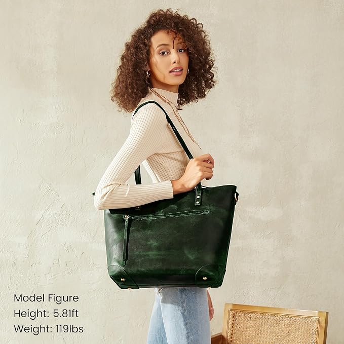 S-ZONE Vintage Genuine Leather Shoulder Bag Work Totes for Women Large | Top Grain Leather, Purse Handbag, Fits Laptop Documents, Luggage Sleeve, Multi Pockets, Work Travel Everyday - Image 2