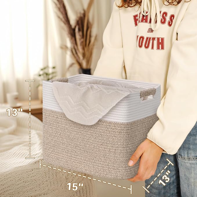 15×13 Inch Storage Cubes, 3 Pack Cube Storage Bins for Organizing, Cotton Rope Woven Baskets for Shelves, Bathroom, Kids Room, Closets, Baby Nursery - Image 5