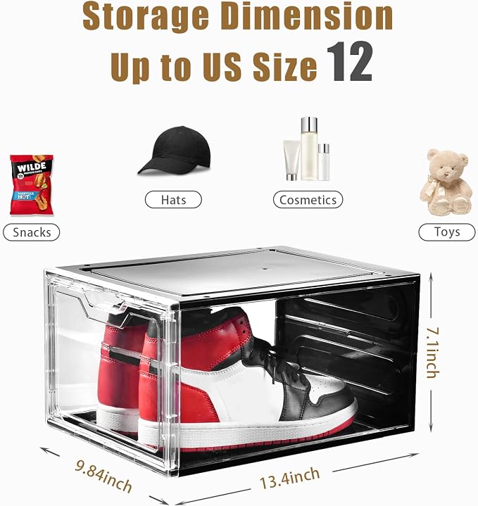 Clemate Upgraded X-Large Shoe Organizer,Shoe Storage Organizer,12 Pack,Shoe Box Clear Plastic Stackable,Drop Front Shoe Box with Clear Door, Shoe Containers For Sneaker Display,Fit up to US Size12 - Image 3