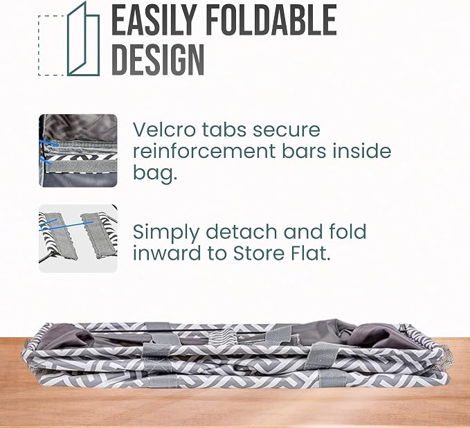 Extra Large Utility Tote Bag, Oversized Collapsible Reusable Wire Frame Rectangular Canvas Basket With Two Exterior Pockets For Beach, Pool, Laundry, Car Trunk, Storage - Geo Grey - Image 6