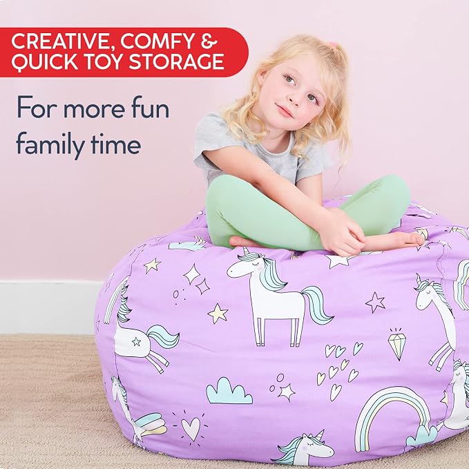Stuff ’n Sit Extra Large 38’’ Bean Bag Storage Cover for Stuffed Animals & Toys, Giant Beanbag Chair for Kids Ages 3-14, Bedroom Organizer, Gray Dandelion - Image 5