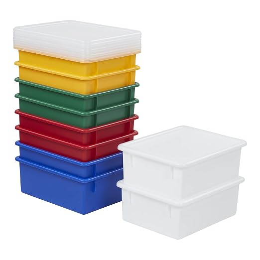 ECR4Kids Letter Size Tray Organizer with Lid, Large, 10-Piece, Assorted | Durable plastic, GREENGUARD Gold Certified, 1 gallon capacity, stackable/nestable, easy-lift lids, classroom & home use by ECR4Kids