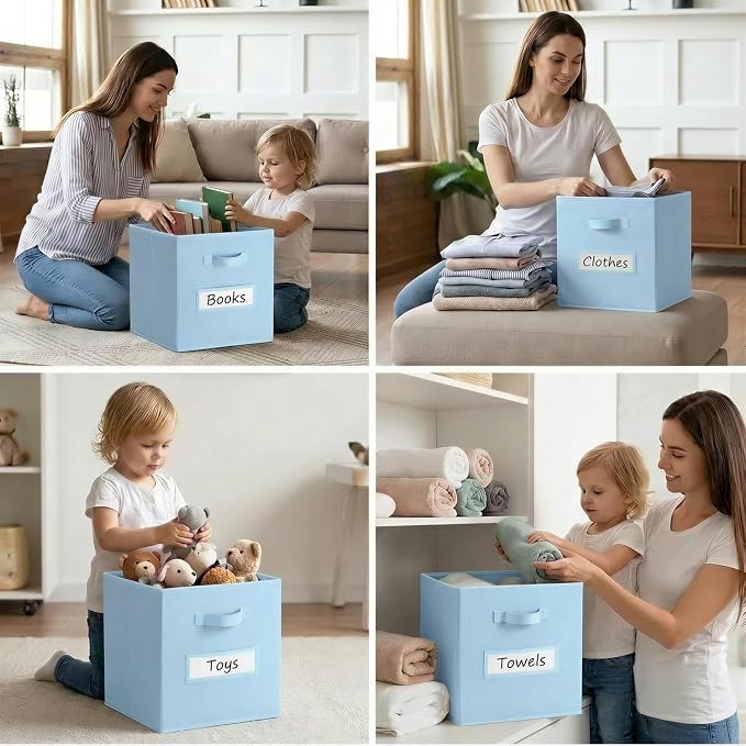 Storage Bins,11" Cube Storage Bin with Labels,10pcs,Pastel Blue | Fabric Storage Cubes for Shelves,11 Inch storage cube bins with 10 Labels Window Cards & a Pen. - Image 6