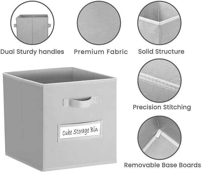 Storage Bins,11 Inch Cube Storage Bin with Labels,6pcs,Light Grey | Fabric Storage Cubes for Shelves,11 Inch storage cube bins with 6 Labels Window Cards & a Pen - Image 2