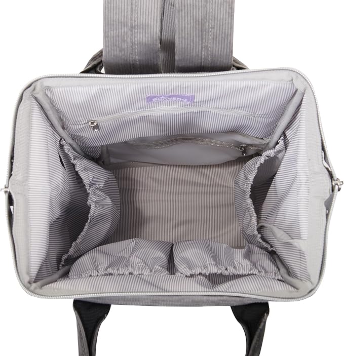 SUNVENO Velvet Stitching Diaper Bag Backpack Large Capacity Tote Shoulder Nappy Bag Organizer for Baby Care with Insulated Pockets,Waterproof Fabric, Grey - Image 8