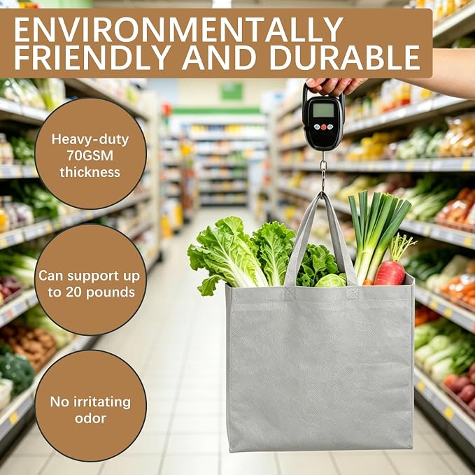 Reusable Grocery Bags 12.6 * 6.3 * 11.8 in - Non Woven Totes Bag with Reinforced Handles, Shopping Bags Bulk - Image 6