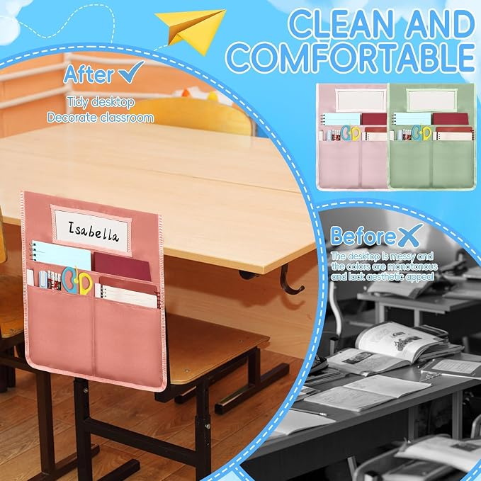 12 Pcs Chair Pockets for Classroom 16.7 x 19.3 inch Seat Sacks with Name Tag for Classroom Chairback Pocket Chart 3 Pockets Chairs Seat Back Organizer for Elementary School Daycare Home Supplies(Boho) - Image 4