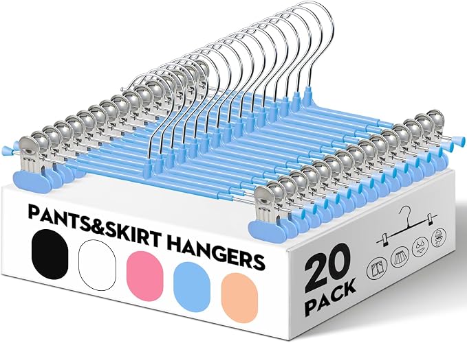 HUADYMEET 14 Inch Heavy Duty Pants Skirt Hangers with Clips,Blue,20 Pack | Metal,Space Saving,Adjustable,Hanger for Jeans Shorts Clothes Slacks Trousers,For Adult Men Women Children,Non Slip - Image 2