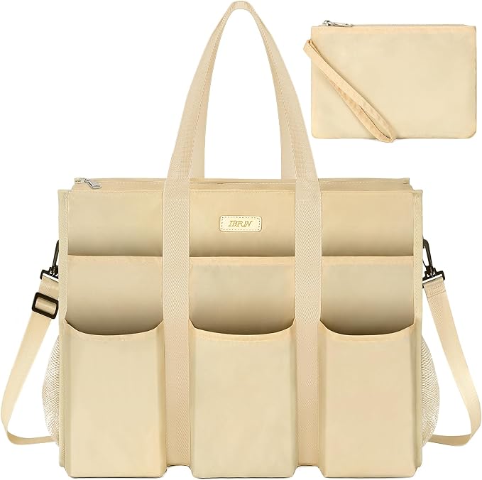 IBFUN Utility Tote Bag with 24 Pockets, Large Teacher Travel Tote for Women | Large Work Tote Bag 2pcs with Zipper for Travel Daily School Teacher Nurse, Large Lightweight Laptop Shoulder Bag Handbag by IBFUN