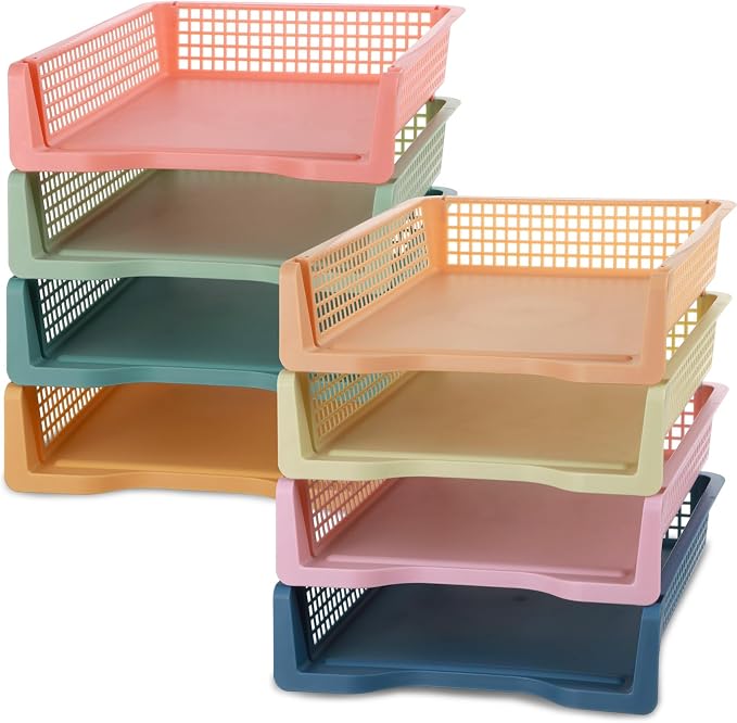 8 Pack Boho Plastic Turn in Paper Trays for Classroom Storage Bin Basket Organizers for School Teacher Supplies Classroom Office Home Organization Storage Tray Holds 4A Paper File Document by gisgfim