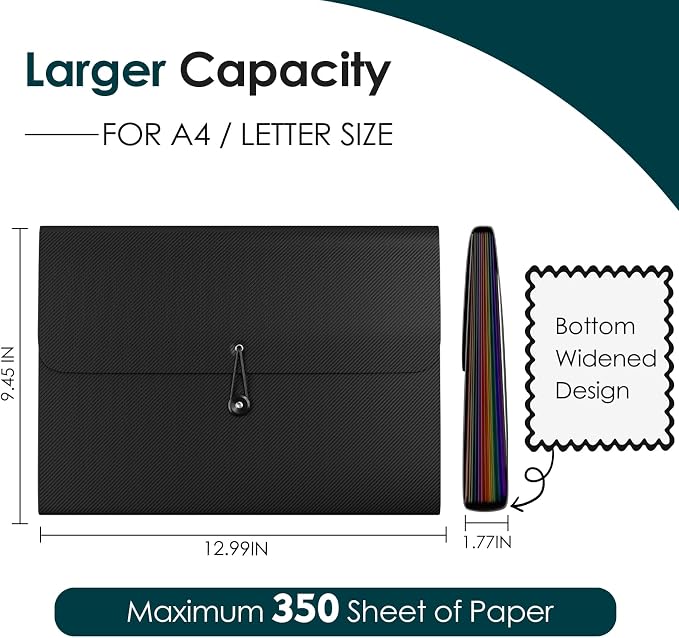 10 Pack Accordion File Organizer, 13 Pockets, Black | Expending File Folder, Binder for Document Storage, Classroom, Office, Home Use - Image 4