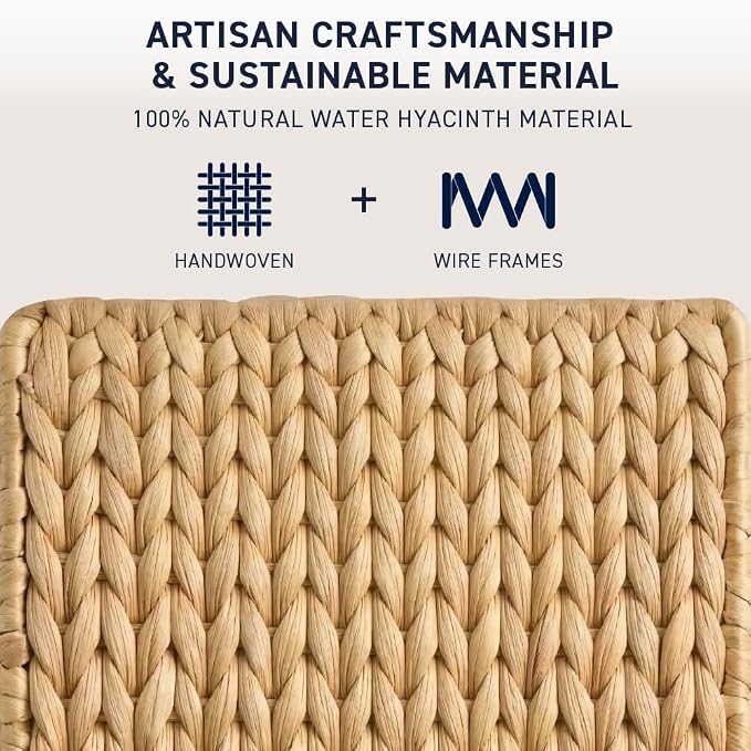 Ornavo Home 3-Pack Water Hyacinth Storage Baskets with Handles, Natural | Handwoven Decorative Natural Organizer For Shelves, Pantry, Closet Or Living Room - Image 8