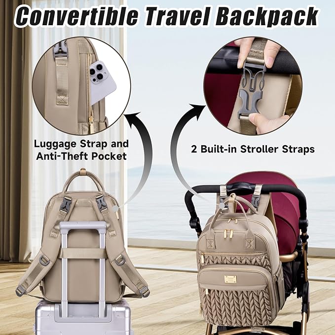 Tealari Diaper Bag Backpack,Stylish Baby Diaper Bag,Waterproof Travel Diaper Backpacks Baby Bags with Changing Pad,Stroller Straps,Insulated Pockets (Khaki) - Image 4