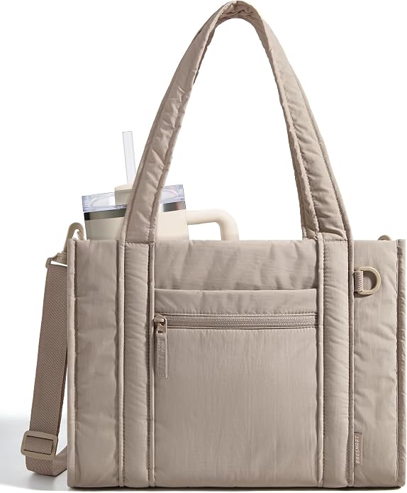 BAGSMART Boxy Tote Bag for Women, Crossbody Work Bag with Zipper | 3 Sizes Small Mini Tote Bag, Inner Tumbler Pocket Crush Bow Should Bag for Travel Work College by BAGSMART