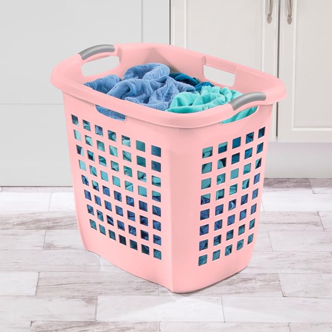 Sterilite 4-Pack Ultra Easy Carry Laundry Basket, Plastic Clothes Hamper Bin w/Comfort Grip Handles & Rim, 2.1 Bushel Capacity, Pink Frost - Image 4