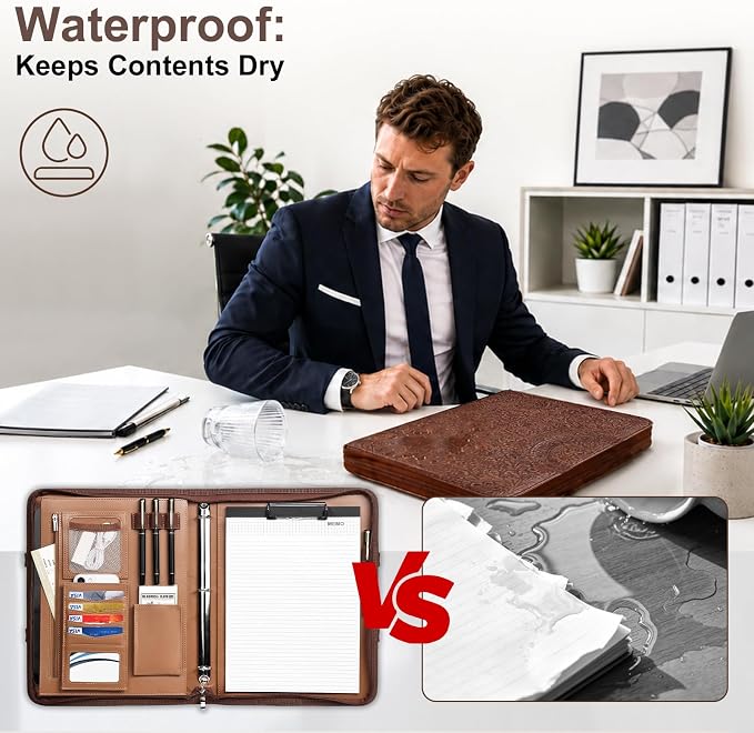 Padfolio, Portfolio Binder 3-Ring, Vegan Leather Portfolio for Students with Notepad Includes 5 Sheet Protectors for Documents Files, 1 Pen and 1 Detachable Shoulder Strap - Image 7