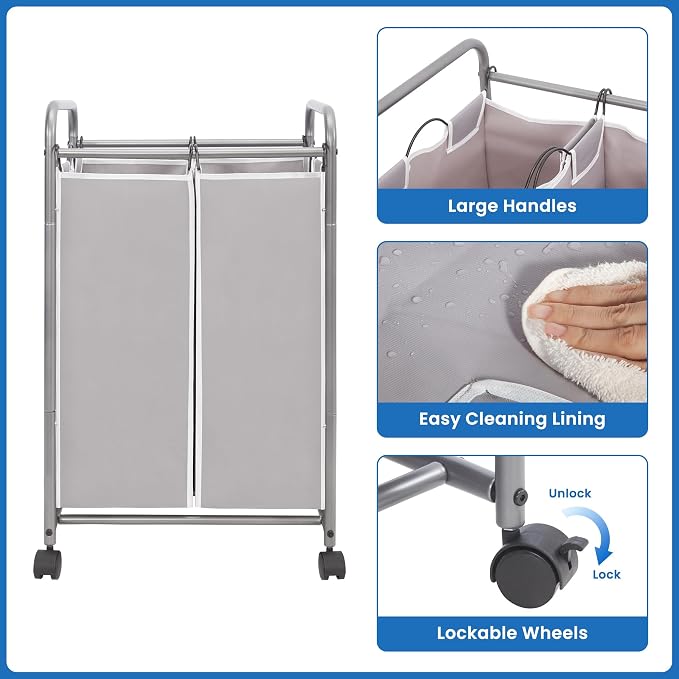 STORAGE MANIAC Laundry Sorter 3 Section Plus 2 Section, Laundry Hamper with Rolling Wheels, Laundry Basket Sorter, Laundry Separator Hamper, Laundry Divider Hamper with Removable Bags - Image 7