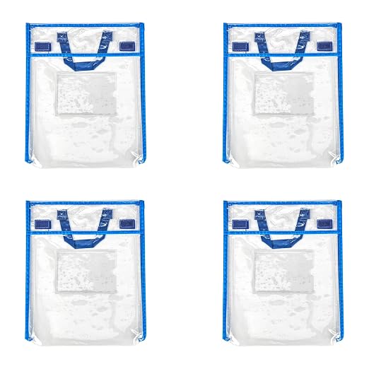 Really Good Stuff Store More Large Book Pouches, 4-Pack, Clear | Stitched-on Handle, Clear Name Tag Pocket, Durable Fabric, Water Resistant, Send Home Books & Homework by ReallyGoodStuff