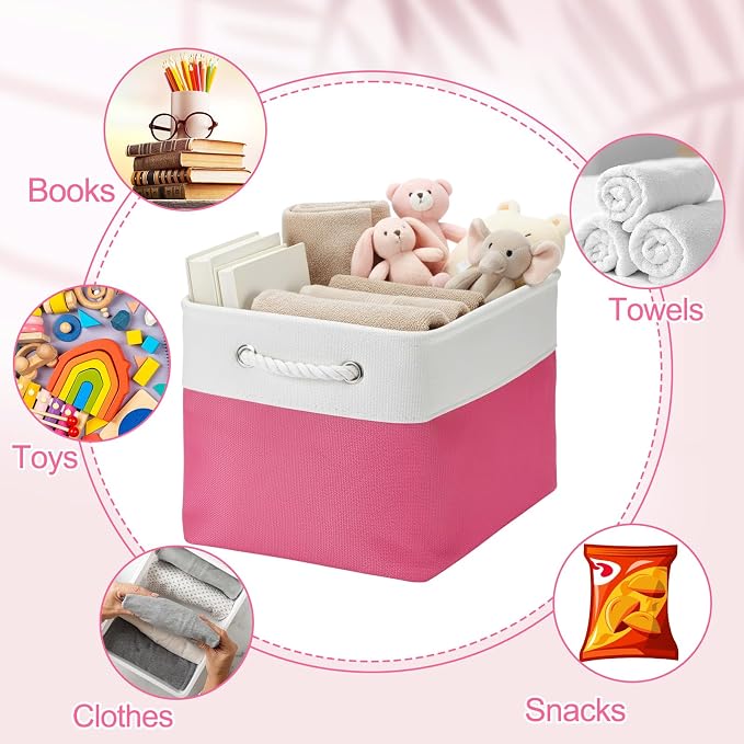 FoldTier 10 Pack Large Collapsible Fabric Storage Baskets with Handles Decorative Storage Bins for Organizing Shelves Toys Clothes (Rose & White,16 x 12 x 10 Inches) - Image 7