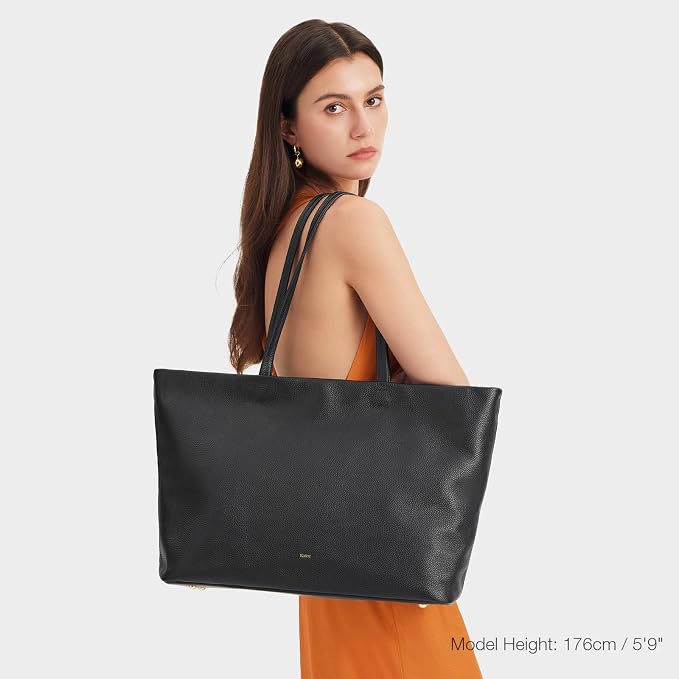 Kattee Genuine Leather Tote Bags for Women 2026, Soft Shoulder Purses and Handbags Zipper Totes Extra Large Travel Work - Image 2