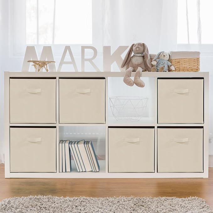 11x11 Storage Bins, Set of 3 Storage Cubes, Collapsible Cube Storage Box, Fabric Closet Organizers with Handles for Home, Office, Closet Shelf Cabinet, Bookcase, Beige - Image 5