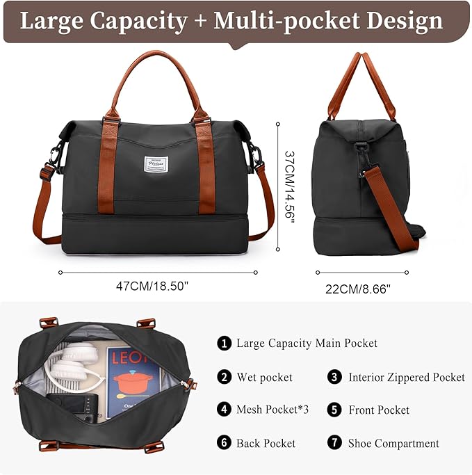 Weekender Bags for Women, Personal Item Travel Bag with Shoes Compartment | Overnight Travel Duffel Bag with Toiletry Bag, Airplane Friendly Carry-On Bag - Image 4
