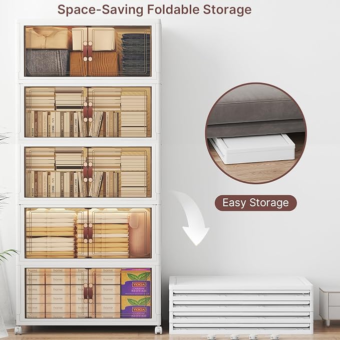 Stackable Storage Bins with Lids, 600QT Lockable Storage Cabinet | Folding Storage Box with Doors and Wheels, Collapsible Plastic Drawers for Home, Garage, Office - Image 3