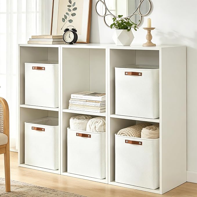 Large Fabric Storage Baskets | 50L Storage Bins, Decorative Linen Closet Baskets with Handles for Organizing, Shelf, Toys, Clothes, Home, Office, Nursery, 17x12x15Inches (White) - Image 4