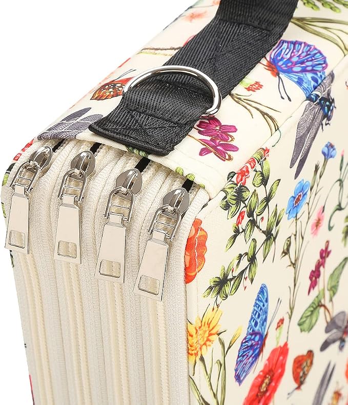 384 Slots Pencil Case, 4-Layer Organizer with Shoulder Strap | 4-layer twill oxford case with 384 elastic slots, carry handle, removable strap, and outer pocket for phone or keys. - Image 5
