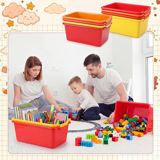 16 Pcs Cubby Bins for Classroom Plastic Book Bins,Warm Series | Storage Bins for Classroom Library, Plastic Stackable Toy Tubs Containers for School Office Home Nursery Playroom - Image 6