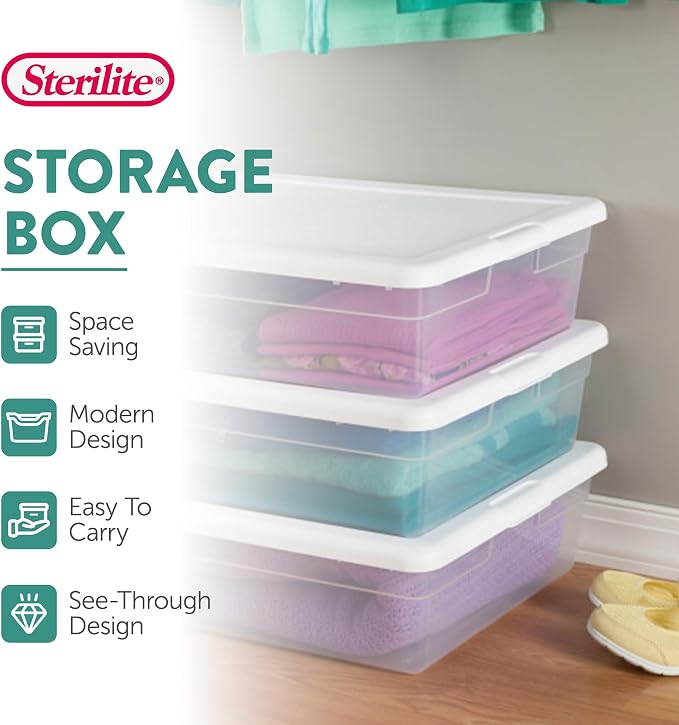 Sterilite 30-Pack Storage Box, Stackable Clear Plastic Bins with Snap-On Lids, 28 Quart - Image 3