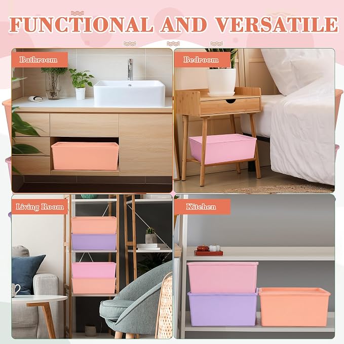 6 Pcs Large Plastic Storage Bins with Lids, Pastel | 14.4 x 10.4 x 5.1 Inch, Stackable Storage Containers, Decorative Cubby Organizer for Clothes Shelves Garage Closet Office - Image 5