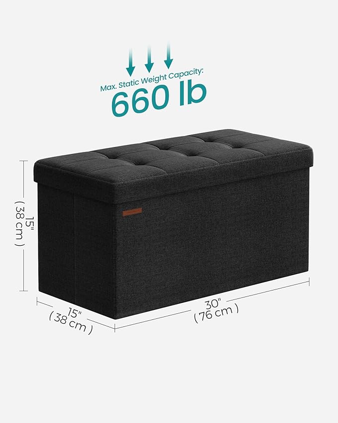 SONGMICS Mazie Collection - 30 Inches Folding Storage Ottoman Bench, Ottoman Foot Rest, End of Bed Bench, Storage Chest, Load 660 lb, for Living Room, Bedroom, Entryway, Ink Black ULSF047B01 - Image 2