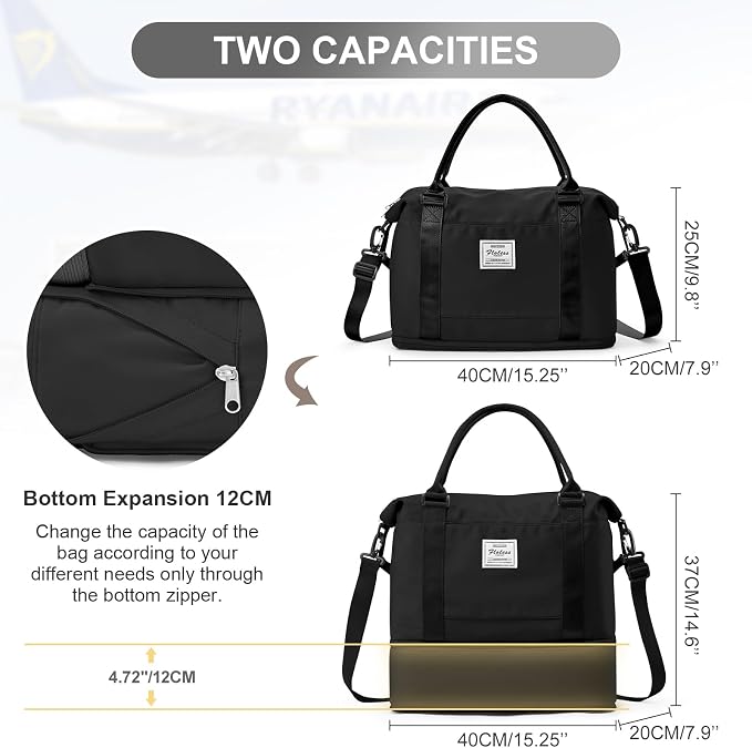Travel Duffel Weekender Bag Women Tote Carry On Bags With Shoe Compartment | 18x14x8 inches Travel Overnight Bags with Trolley Sleeve for Airplanes Sport Tote Gym for Men Lightweight Daypack Black... - Image 4
