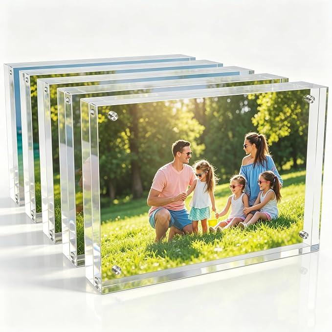 4x6 Inch Acrylic Picture Frame 5 Pack, 10+10mm Magnetic Photo Frame | High-clarity Acrylic, for 4x6 Pictures, Anti-fade, Frameless Floating, Double Display, Liquids Corrosion Resistant, 5 Pack by laapee