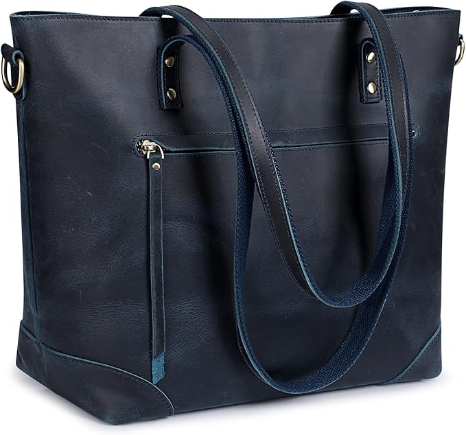 S-ZONE Vintage Genuine Leather Shoulder Bag Work Totes for Women Large | Top Grain Leather, Purse Handbag, Fits Laptop Documents, Luggage Sleeve, Multi Pockets, Work Travel Everyday by S-ZONE